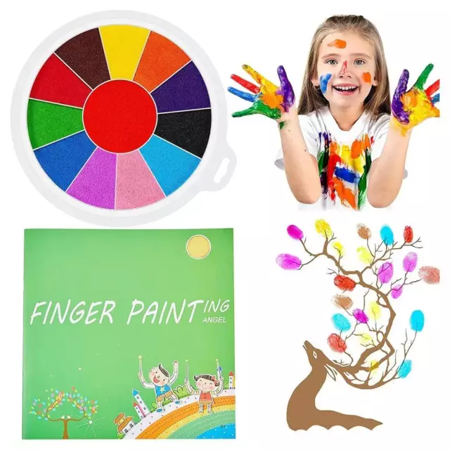 12Colors Funny Finger Painting Kit Ink Pad Stamp DIY Drawing Montessori A4S8