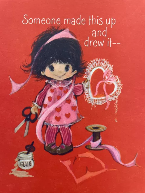 NOS 60s Hallmark Pretty Girl Arts Crafts Scissors Glue Vtg Valentine Card UNUSED