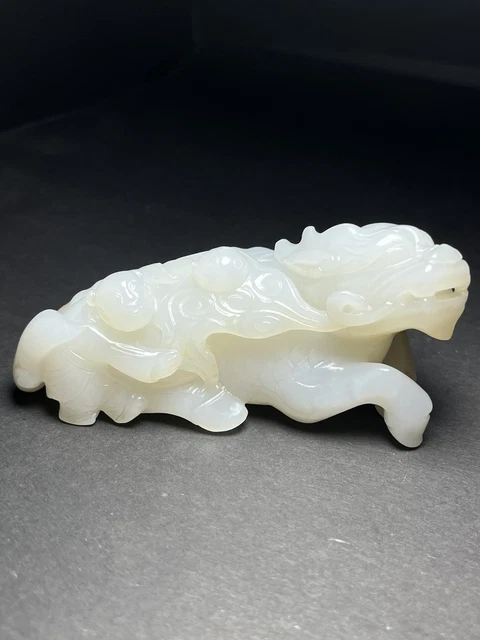 Chinese Exquisite Handmade Kylin carving Hetian Jade Statue