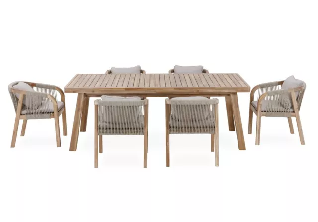 Bayou 7-Pce Outdoor Dining Set 6 Dining Chairs/Acacia Wood Dining Table 2