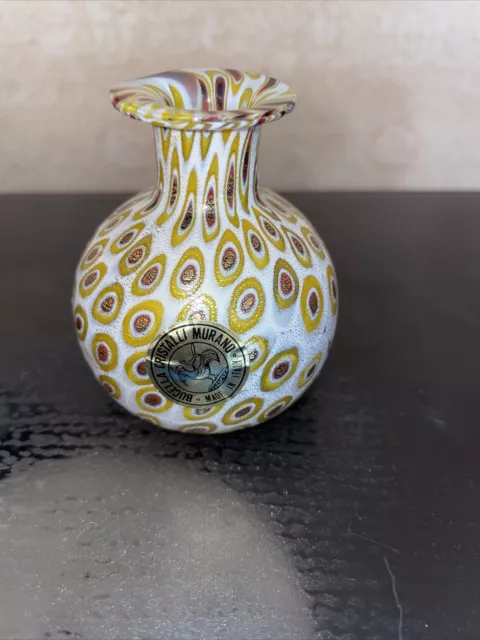 Murano Millefiori 2.25” Miniature Vase  Italian Art Glass Bucella Cristalli Gold