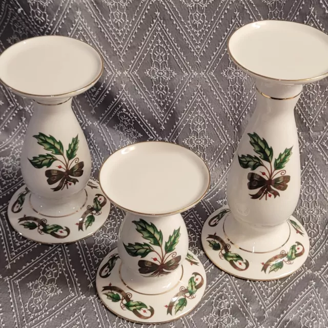 Christmas Candle Holders Pillar Ceramic Home for the Holiday Set of 3