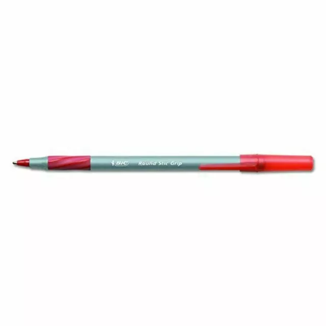 BIC Round Stic Grip Xtra Comfort Ballpoint Pen Medium Point 1.2mm Red 12-Count