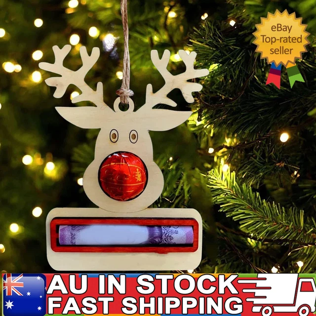 Christmas Tree Pendant Hanging Ornament Money Holder Wood Xmas Decor, 3.94 inch