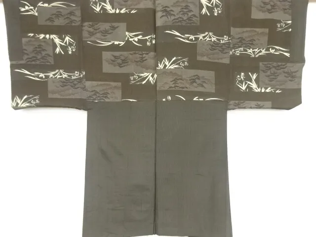 81239# Japanese Kimono / Antique Mens Haori / Pine With Characters (Lining)