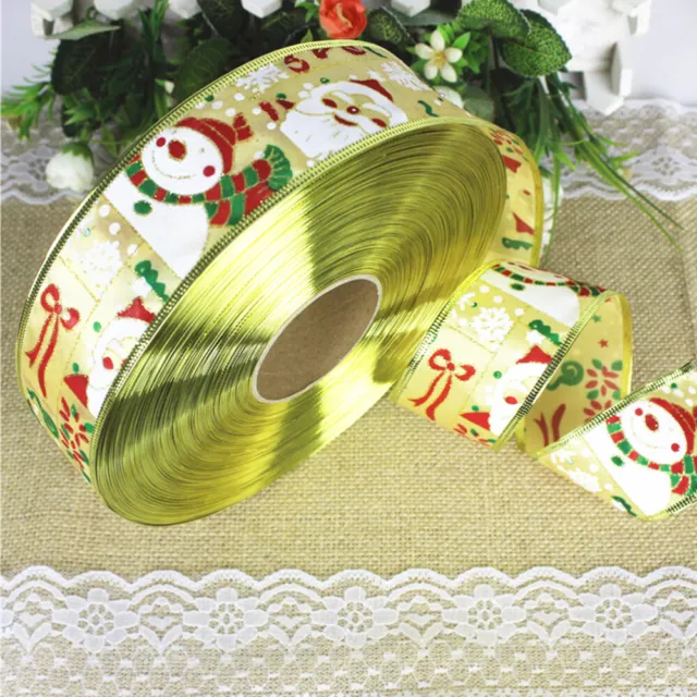 3 Rolls Christmas Ribbon Wired Gift Wrapping Ribbons Printing
