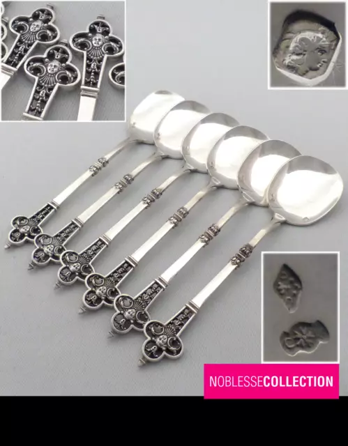 CARDEILHAC CHRISTOFLE RENAISSANCE FRENCH STERLING SILVER ICE CREAM SPOONS SET 6p