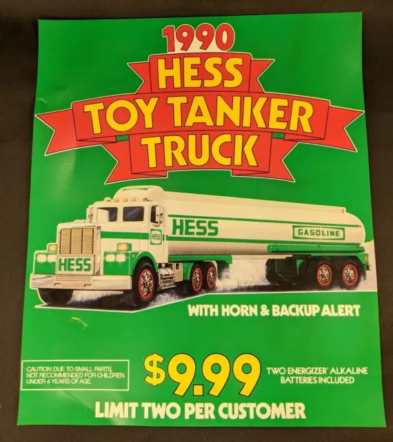 Hess Toy Tanker Truck Gas Station Store Sign Vintage Ad Display Poster 1990