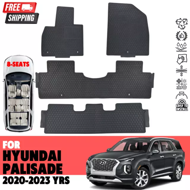 FLOOR MATS FOR HYUNDAI PALISADE 20202024 8Seats All Weather Rubber Set