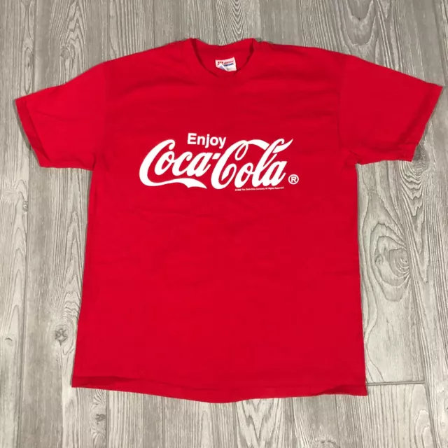 Coca Cola Shirt Mens L Red Crewneck Enjoy Vintage 90s 1998 Coke Tee Promo 2838