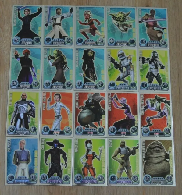 Force Attax Clone Wars Serie 1 alle 20 Star Karten komplett Topps Star Wars
