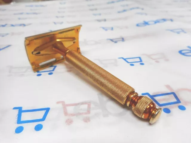 Gillette Ball End DOUBLE Edge Safety Razor 1940s Gold Tone