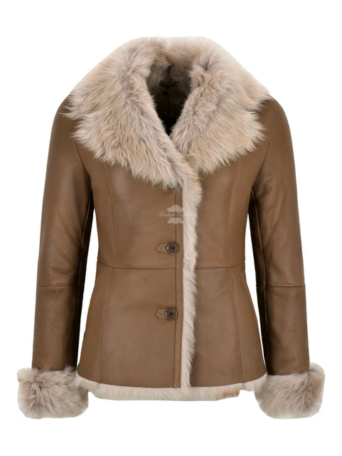 Ladies Spanish Toscana Sheepskin Beige Natural Genuine Designer Winters Jacket