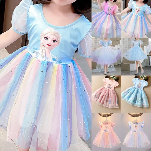 Kids Baby Girls Elsa Princess Tutu Dress Frozen Birthday Party Cosplay Costume
