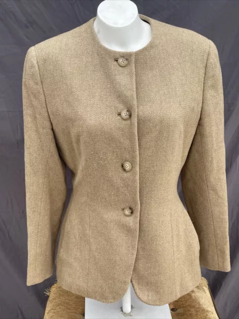 VINTAGE RALPH LAUREN Women Tan Tweed Jacket Coat 10 Made in USA Wool ...