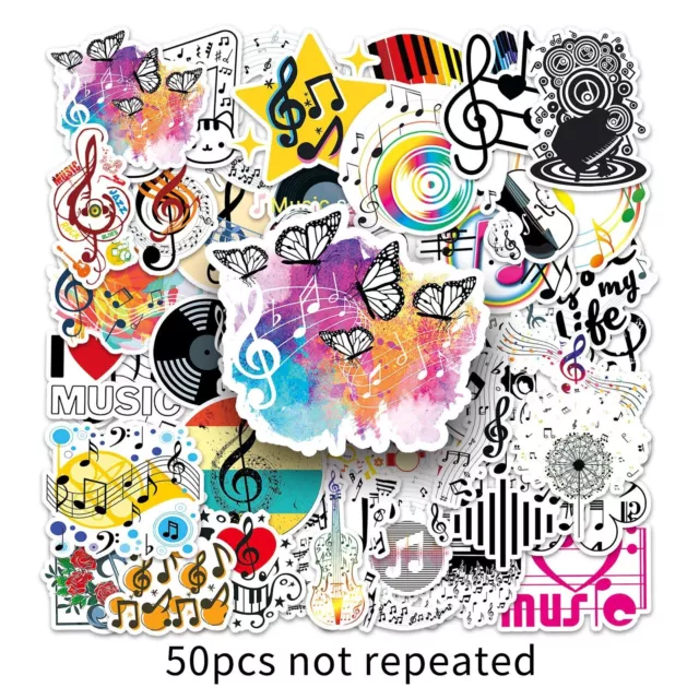 50 PCS musical note Skateboard waterproof Stickers violins Laptop Luggage Decals