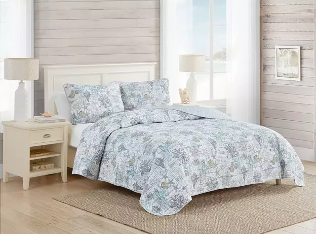 Tommy Bahama - King Quilt Set, Reversible Cotton King, Beach Bliss Grey