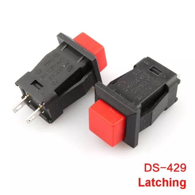 Square Push Button Switch Latching Momentary On/Off SPST 2 Pin Red Green DS-429