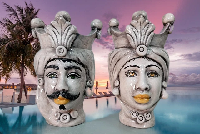 Teste Di Moro Fumé H20 In Ceramica Di Caltagirone