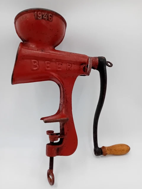 Vintage Meat Mincer Grinder Beer 1946 Enamel Inside Brown
