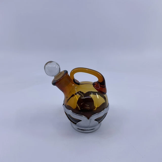 Cambridge Glass Farber Bros Krome Kraft Amber Decanter/Ball Pitcher, Cordials 4” Cambridge Glass Farber Bros Krome Kraft Amber Decanter/Ball Pitcher, Cordials 4”