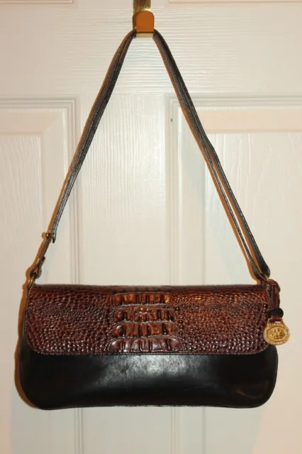 Vintage BRAHMIN Black Leather Brown Croc Embossed Leather Shoulder Bag