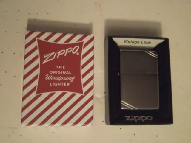 2021 Zippo Lighter Brushed  Vintage Look With Slashes and Replica red stripedBox