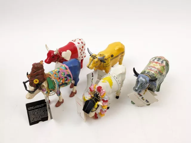 Cow Parade By Westland Lot of 5 Figurines NY Taxi Beehive Bovine ~ SOME CHIPS