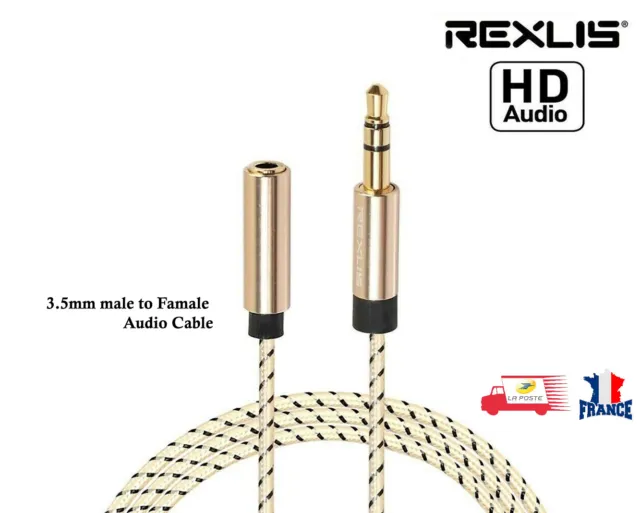 Câble rallonge audio JACK 3.5mm mâle vers femelle Stéréo auxiliaire