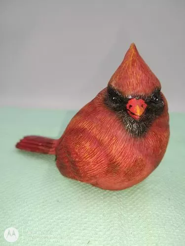 Cardinal Bird Figurine Shelf Sitter Beak Eyes Carved Red Black Resin NEW 3"