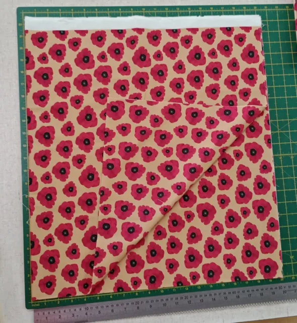 1M Anzac Day Poppies Remembering Cotton Quilting Fabric Kennard 7117 Red Tan