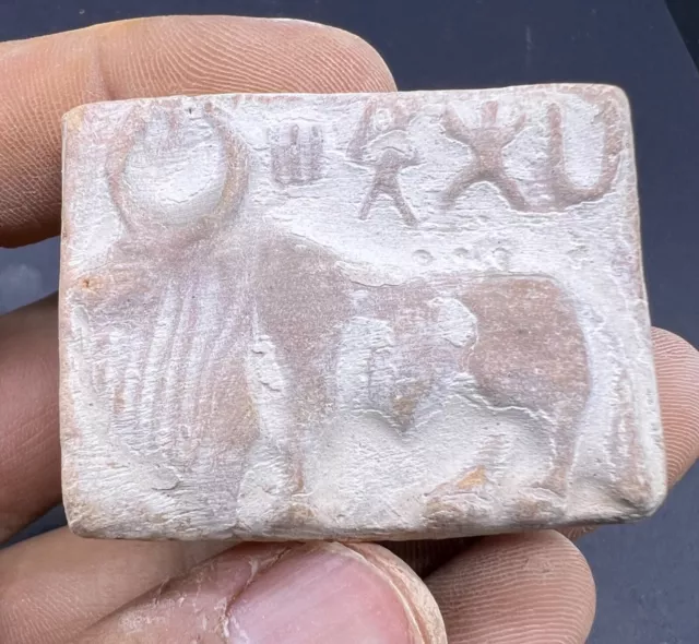 Ancient Indus Valley Civilization Cow & Inscription Terra Cotta Stamp amulet