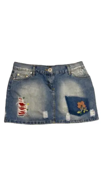 Vintage Y2K Dolce & Gabbana Denim Blue mini skirt with Embroidery NWOT