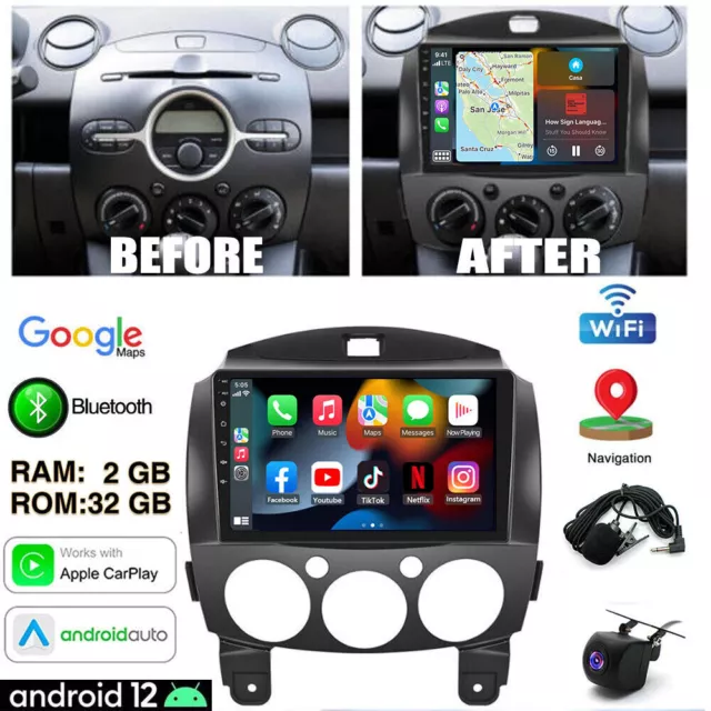 For Mazda 2 2007-14 32G Android 12 Car Stereo Radio Apple Carplay GPS Navi