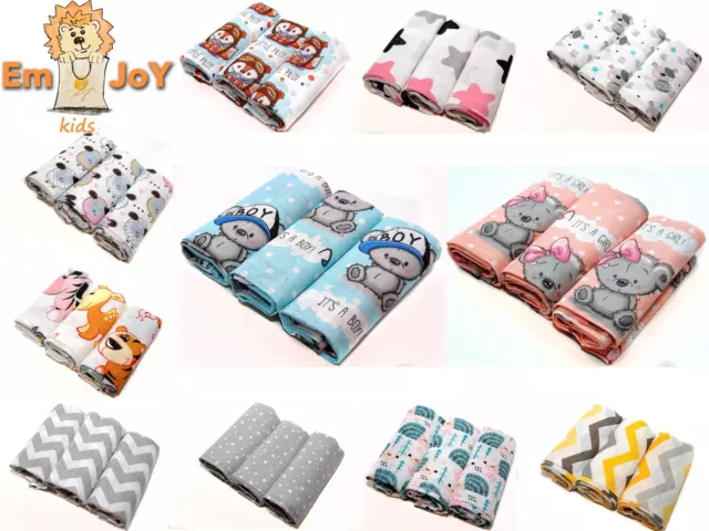 3 Pack Large Printed Muslin Squares 100% Cotton Baby Cloth Reusable Bibs Wipes 2