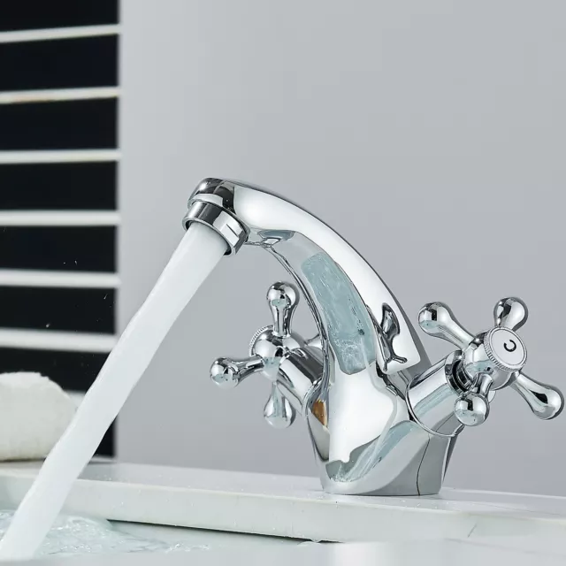 Modernes Chrom Badezimmer Waschbecken Wasserhahn Einzelhebel Mono Mixer Wasserhahn & Abfall 3