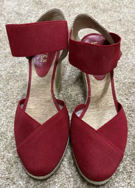 LAUREN Ralph Lauren CHARLA Red Canvas WEDGES ESPADRILLES Sandals Size 9B