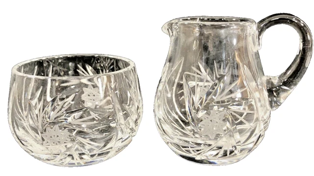 Vintage Cut Crystal Creamer & Sugar Set star Pinwheel