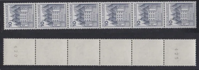 Bund 913 II Letterset RM 6er Streifen Burgen + Schlösser 10 Pf postfrisch