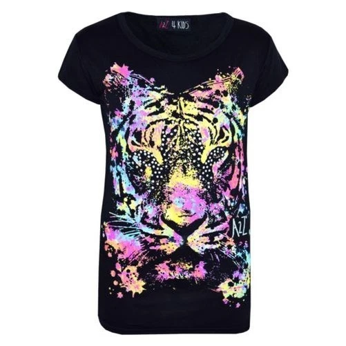 Top Bambina Tigre Viso Stampa Elegante Fahsion Trendy T Shirt New Età 7-13 Anni
