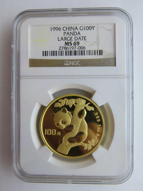 1996 1 oz China Gold Panda NGC MS69 Large date 100 yuan chinese coin