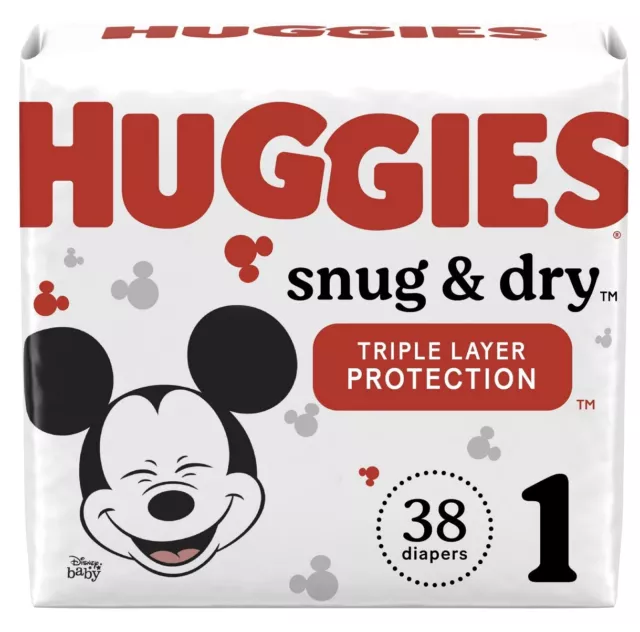 Huggies Snug & Dry 38 Count Diapers Size 1 Disney Baby Mickey 8-14 lbs