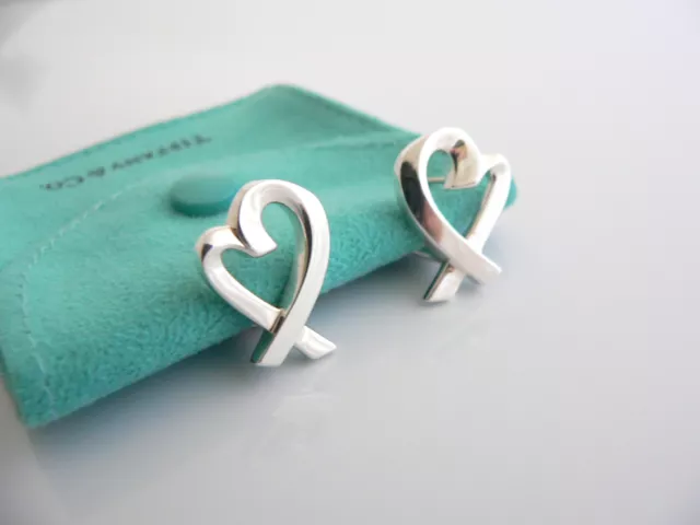 Tiffany & Co Silver Picasso Large Loving Heart Earrings Studs Rare Gift Pouch