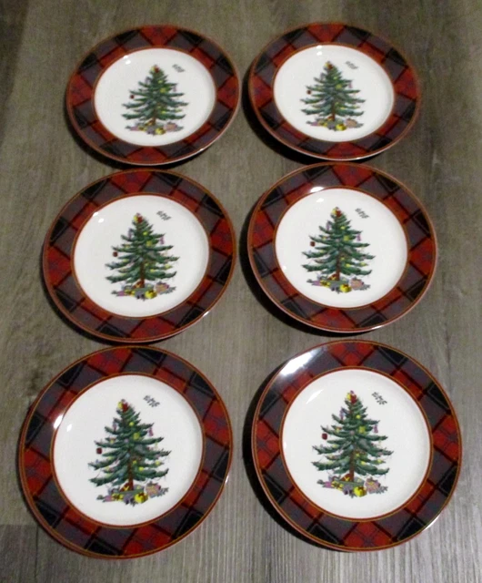 SPODE CHRISTMAS Tree Santa Tartan Salad Plates NWT