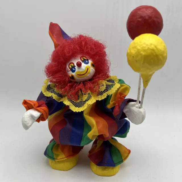 Vintage Clown Paper Mache One of a Kind Signed And Dated Balloons Rainbow Suit