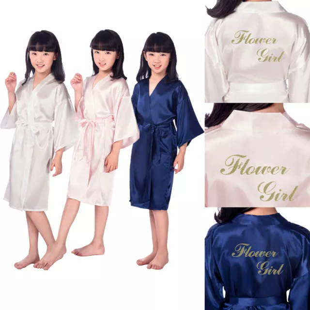 UK Personalized Flower Girls Child Kimono Robe Nightwear Wedding Dressing Gown