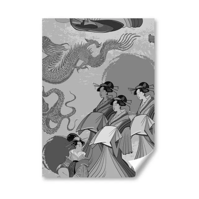 A5 - BW - Japanese People Dragon Art Print 14.8x21cm 280gsm #39197