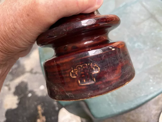 Vintage Brown LOCKE  Porcelain High Voltage Power Line 4” Insulator