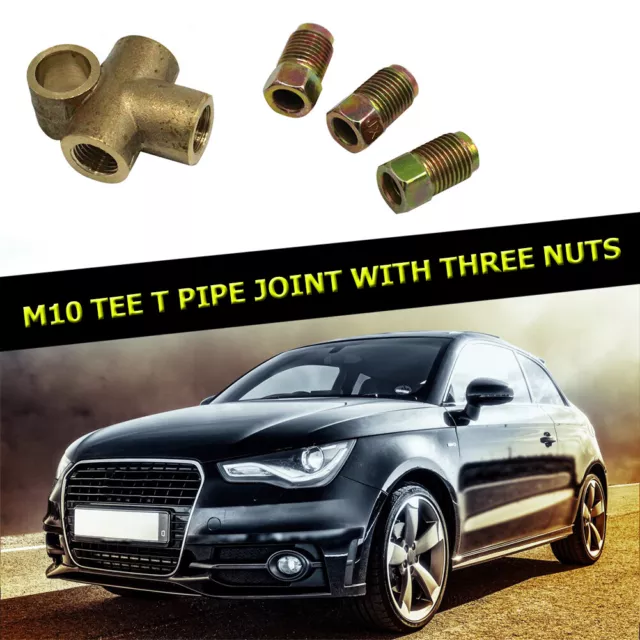 3 Way T Piece Brake Tee 3/16 Brake Pipe Metric M10 Female Union with 3 Male Nuts 3