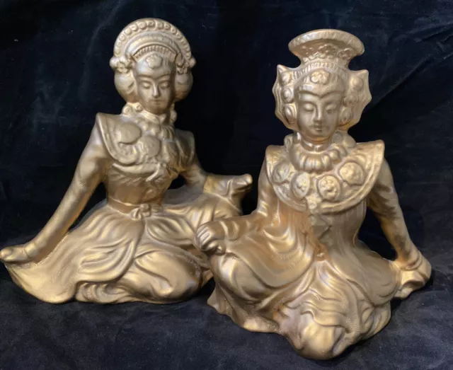 Mid Century Modern Gold Ceramic Tibetan Balinese  Kneeling Figurines